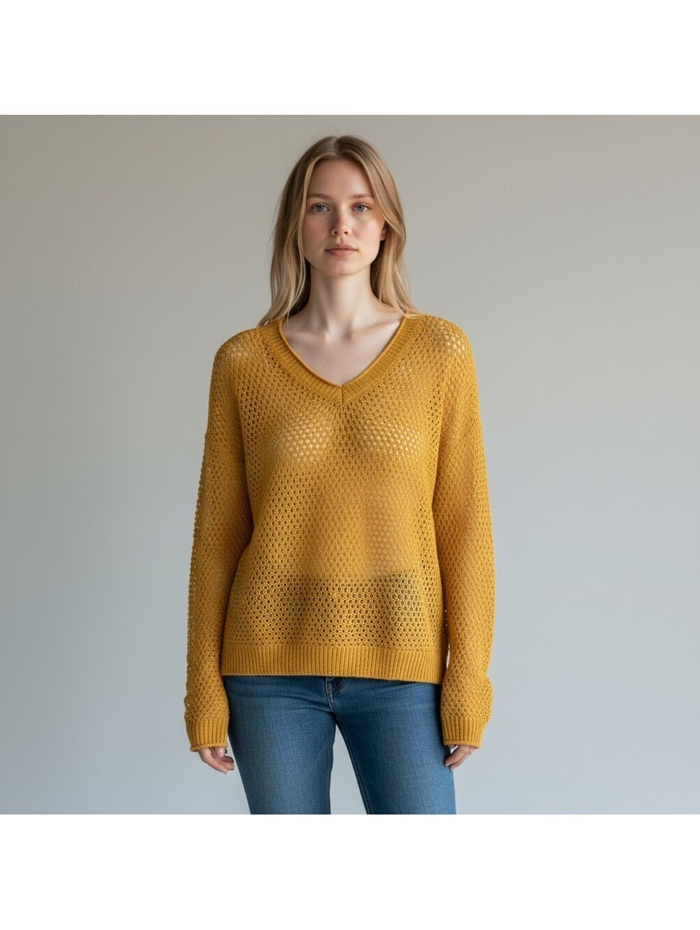 Maurices Sweater Pullover Women L Large Orange Open Knit Long Sleeve V-Neck Soft